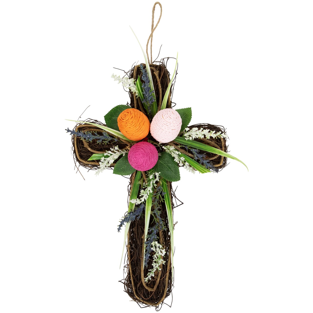 Northlight Twig Cross Wall Decoration with Easter Eggs - 13.25"